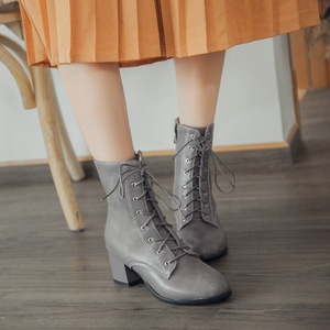 Botines Negros de Piel Genuina con Cordones, Punta Redonda, Tacón Cuadrado, Antideslizantes, Zapatos de Mujer, Envío Directo - Product Image 3