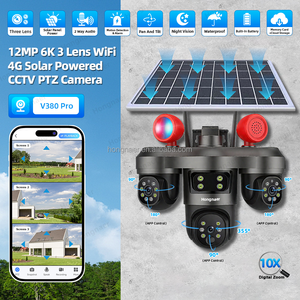 Hongnaer 12MP 3 عدسة 4G كاميرا مراقبة لاسلكية شمسية فيديو IP V380 Pro في الهواء الطلق واي فاي 4G بطاقة Sim الأمن ctv كاميرا شمسية - Product Image 2