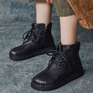 Bottes montantes imperméables en cuir de vachette style britannique à bout rond, avec embout en acier, semelle souple et empiècements, pour femme - Product Image 4