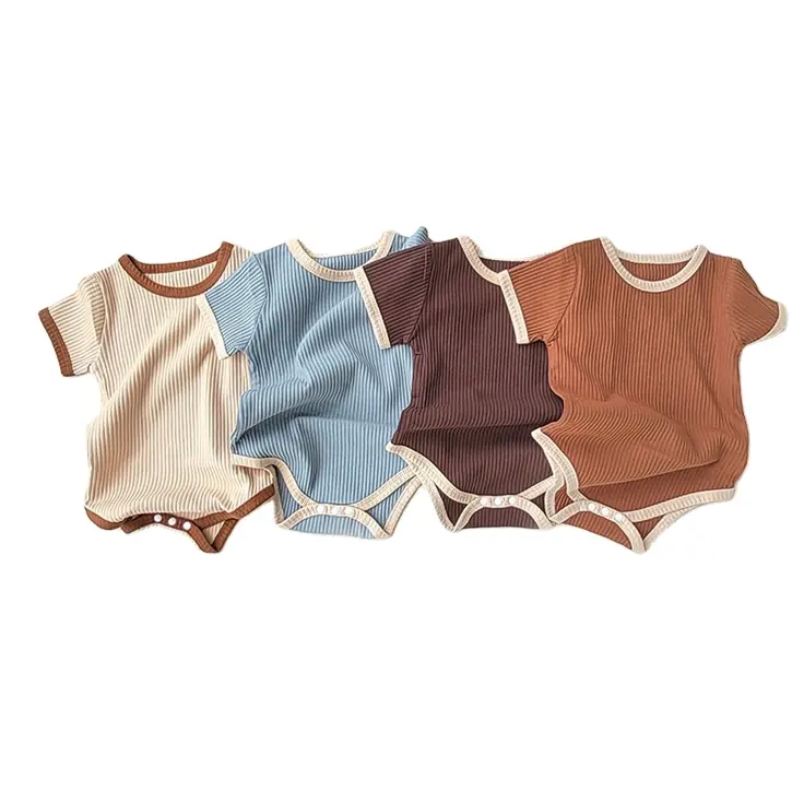 unisex newborn romper short sleeve basic style plain contrast color onesies neutral baby girl summer cute infant clothing