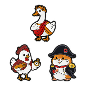 Broche en émail Kawaii sur le thème des animaux historiques : César, Empereur romain, Oie, Napoléon, <span class=keywords><strong>Hamster</strong></span> et Poulet explorateur, pour les passionnés d'histoire - Product Image 1