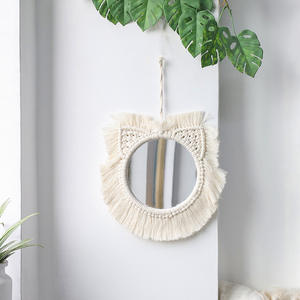 Miroir mural suspendu en macramé, style Boho, avec perles rondes en bois, décoration d'intérieur moderne, pour cadeau - Product Image 4