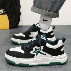 Baskets décontractées pour hommes, légères, amorties, antidérapantes, à lacets et à enfiler, en PU blanc avec logo brodé, pour le printemps et toute l'année - Product Image 1