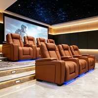 Fauteuils de cinéma modernes de luxe en cuir véritable avec fonction de relaxation électrique, porte-gobelets rafraîchissant, éclairage LED et port USB