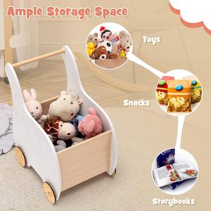 Marche-bébé 2-en-1 et poussette jouet en <span class=keywords><strong>bois</strong></span> avec roues à anneau en caoutchouc, pneus de 8,5 pouces, selle en <span class=keywords><strong>bois</strong></span> et planche d'équilibre - Product Image 4
