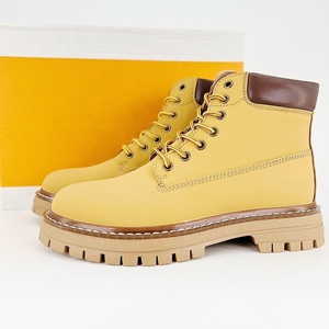 Botas de Alta Calidad para Hombre y Mujer, Botas de Senderismo de Media Caña, Botas de Trabajo de Seguridad con Punta de Acero y Cuero Genuino, Color Amarillo - Product Image 1