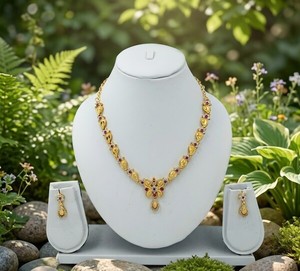 DIVYORO Gold Plated Butterfly Motif <b>Necklace</b> Set with <b>Ruby</b> Accents Luxury Ethnic Bridal Jewelry for Women Wedding Ceremony - Product Image 3