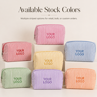 Pochette cosmétique personnalisée avec logo brodé, en tissu seersucker rayé, pour hôtel, cadeau, voyage, trousse de toilette