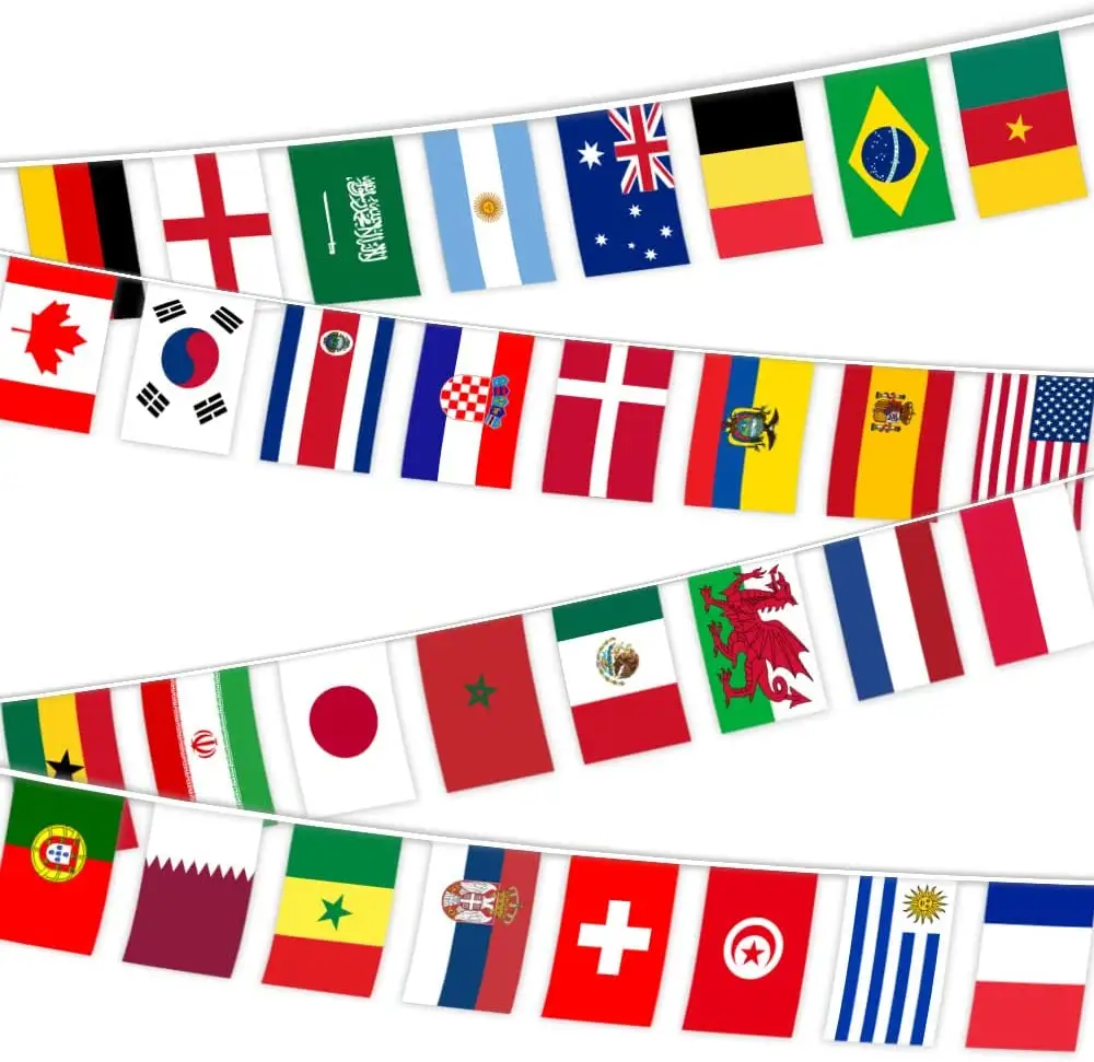 2022 flags 32 Countries String Flag International Bunting Pennant Banner 33 Feet(10 M) 32 Flags