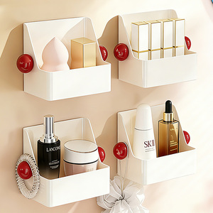 Cosmetic Storage Box Wall Mounted Plastic Makeup Organizer Bathroom Shelf Desktop Skincare Holder Red White - Product Image 2