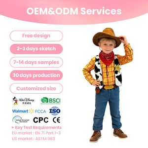 زي رعاة البقر الغربي للأطفال: قميص مخطط، سترة بنقشة بقرة، جينز، قبعة، باندانا لحفلات الهالوين والتنكر، خدمة OEM/ODM، سعر الجملة - Product Image 1