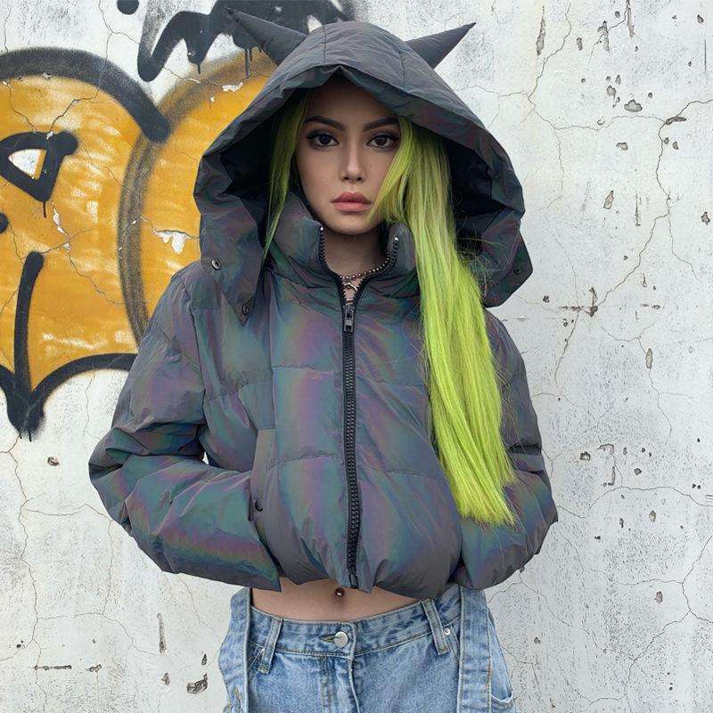 Outdoor Hooded Lady Padded Cotton Suit Reflective Winter Jacket
