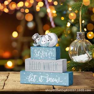 ของตกแต่งคริสต์มาสไม้เรียบง่าย รูปทรงสี่เหลี่ยมผืนผ้า สีเรโทร งานฝีมือ ของตกแต่งวันหยุด สำหรับตกแต่งบ้าน ห้องครัว โต๊ะ - Product Image 2