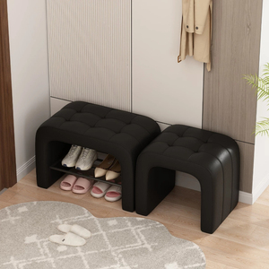 <span class=keywords><strong>Banc</strong></span> à chaussures intégré rembourré, <span class=keywords><strong>banc</strong></span> à chaussures en cuir PU capitonné à canaux verticaux, étagère métallique ouverte à 2 niveaux - Product Image 2