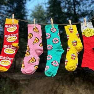 <span class=keywords><strong>Chaussettes</strong></span> de sport personnalisées de haute qualité, douces et confortables, avec motifs de restauration rapide (hot-dogs, pizzas, frites) - Product Image 1