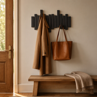 Porte-manteau mural en hêtre en forme de touches de piano, trois rangées supplémentaires, design moderne et épuré, sans perçage, pour chambre, entrée, porte d'entrée