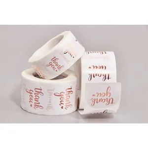 Thank you labels foil stamping stickers rolls gift bag closure stickers Foil stamping thank you stickers