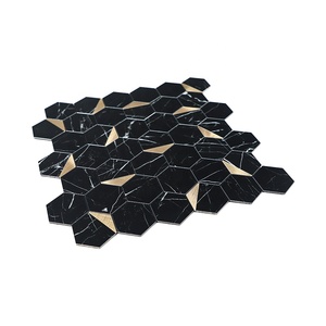 Hexagon Marble Black and Gold Peel and Stick Kitchen <b>Backsplash</b> Mosaic <b>Tile</b> - Product Image 3