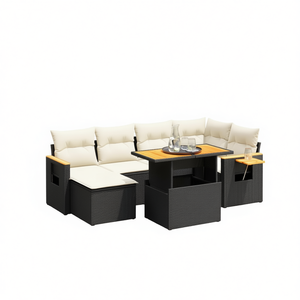 Ensemble de canapés de jardin modulaires en rotin noir élégant, mobilier d'extérieur avec coussins en mousse haute densité pour usage en terrasse - Product Image 1