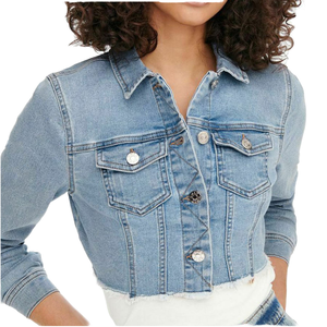Chaqueta vaquera corta para mujer, estilo camionero, manga larga, con botones al frente, cuello vuelto, color liso, transpirable, estilo primavera - Product Image 2