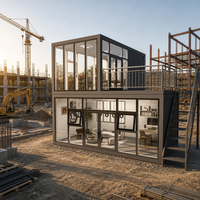 Maison conteneur modulaire écologique à paroi rideau en verre, démontable, préfabriquée, à assemblage rapide, en kit plat