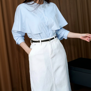 CV748 Jupe longue droite en jean blanc minimaliste élégante taille haute formelle Prix de gros - Product Image 1