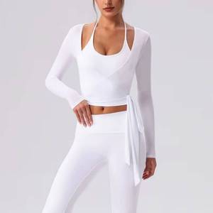 Wholesale Wrap-Style <b>Long</b> <b>Sleeve</b> Women's Yoga Set Tie-Up <b>Top</b> Breathable Four-Way Stretch Sportswear High-Waist Fitness Wear - Product Image 2