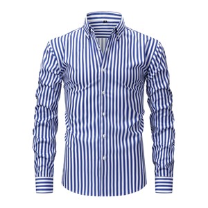 Nuove camicie di lusso da uomo a maniche lunghe alla moda Casual a righe sottili da uomo d'affari - Product Image 1
