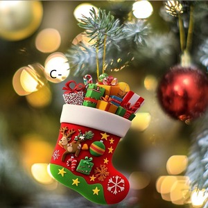 Noël 2D Acrylique Mini Bas De Noël Stocks Rustiques Décorations Suspendus Petits Stocks Décor pour Ornement D'arbre De Noël - Product Image 4