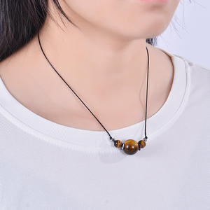 Collar de ojo de tigre Natural de 16MM, cuerda de cuero, colgante de cristal de ágata malaquita, collar de piedra para mujer, Unisex - Product Image 5