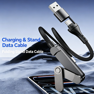 Câble <span class=keywords><strong>de</strong></span> données tressé en nylon 2-en-1 à charge rapide PD 65W avec support <span class=keywords><strong>de</strong></span> <span class=keywords><strong>téléphone</strong></span> pliable à 3 positions, <span class=keywords><strong>cordon</strong></span> <span class=keywords><strong>de</strong></span> chargeur <span class=keywords><strong>universel</strong></span> compatible - Product Image 5