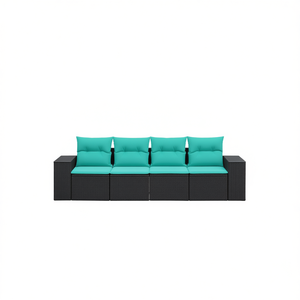 Conjunto de Sofá de Jardín de Ratán Sintético Negro con Cojines, Muebles de Patio para 8 Personas, Asientos para Exteriores, Diseño Contemporáneo - Product Image 1