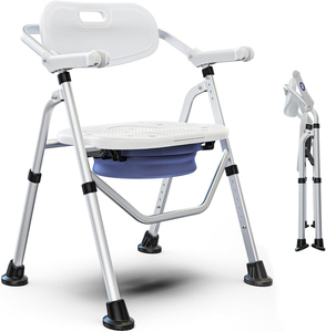 Silla de Ducha Plegable, Silla de Baño Ajustable en Forma de U con Respaldo y Brazos Abatibles para Personas Mayores y con Discapacidad - Product Image 1