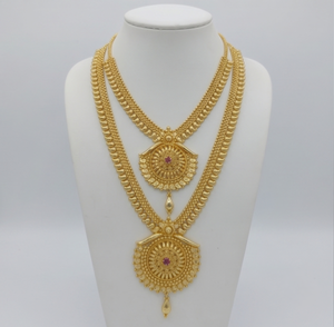 DIVYORO Orissa Ensemble de collier long avec médaillon traditionnel, plaqué or, style temple classique, bijoux pour femmes, mariée indienne - Product Image 1