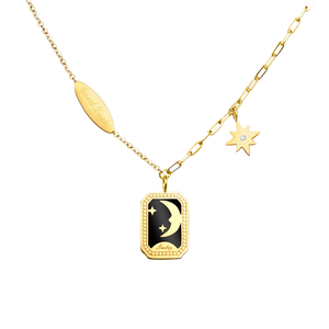 Nuova Collana da Donna in Acciaio Inossidabile Placcato Oro con Design Luna e Stelle, Alta Qualità, per Anniversario e Fidanzamento - Product Image 1