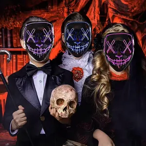 Máscara de seda de neón con luz LED, máscaras de miedo de Halloween luminosas divertidas para suministros de disfraces de Cosplay, fiestas de año electoral de Gran Purga - Product Image 4