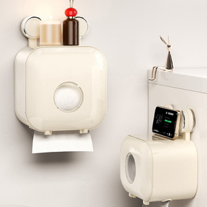 Wall Mounted Toilet <b>Paper</b> Holder Square No Drill Multipurpose <b>Tissue</b> Box Storage Rack With Phone Stand - Product Image 1