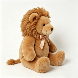 Peluche de león marrón suave, león de peluche con corbata de lazo, león de peluche con lazo color champán, león de peluche realista. - Product Image 2
