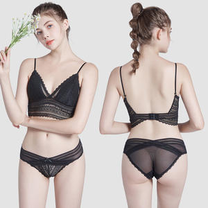 Ensemble de lingerie sexy en dentelle de haute qualité pour femme, soutien-gorge sans armatures à bonnets triangulaires, respirant, avec culotte assortie - Product Image 4