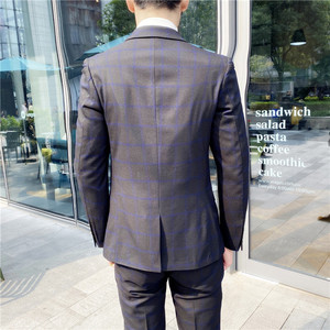 Costume trois pièces pour <span class=keywords><strong>homme</strong></span>, style coréen, à carreaux, coupe ajustée, simple boutonnage, <span class=keywords><strong>tenue</strong></span> professionnelle formelle, idéal pour le témoin de <span class=keywords><strong>mariage</strong></span> - Product Image 4