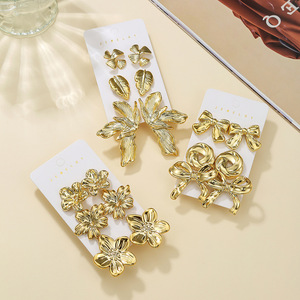 Fashion Jewelry Set Gold Flower <b>Bow</b> Earrings Exaggerated Design <b>Gift</b> Occasion E2272 1E2274 1 - Product Image 2