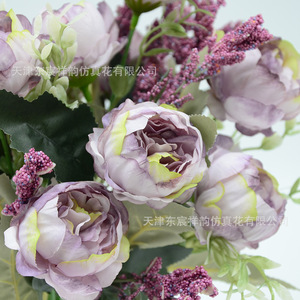 Flores de peonía artificiales Dongchen Crafts, arreglo floral de seda de 5 cabezas para decoración del hogar y bodas - Product Image 2