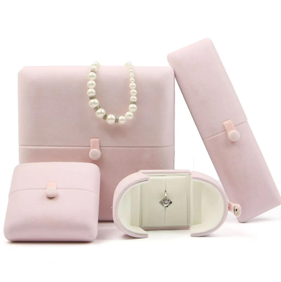 2020 도매 벨벳 맞춤 로고 인쇄 핑크 보석 상자 귀걸이 상자 보석 포장 보석 상자