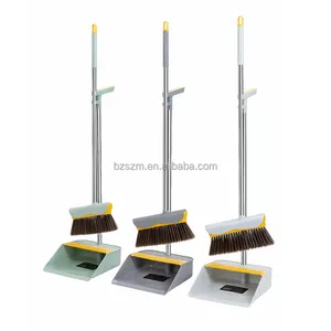 Longo Handle vassoura e Dustpan Set para Home vertical Poeira Pan com Long Handle Vassoura Combo Set para Home Kitchen Escritório Lobby