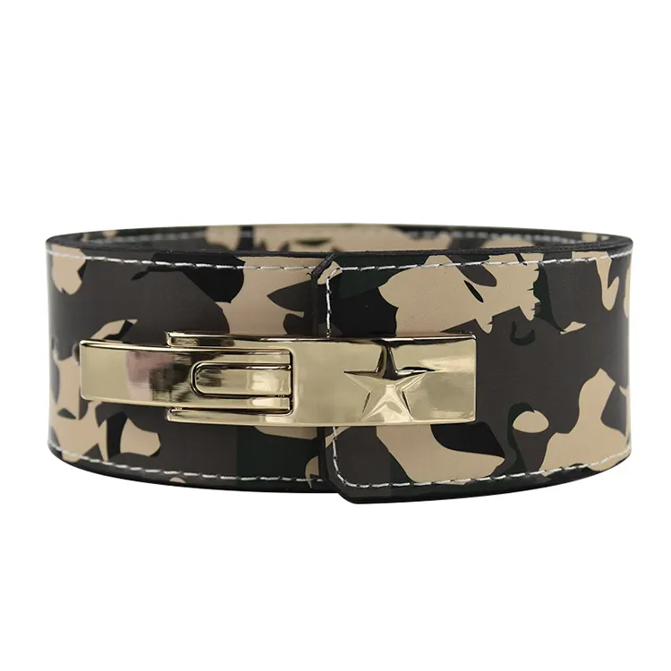 Customized color 13mm thickness lever buckle belt  Wholesale camouflage fitness cowhide weight lifting lever belt