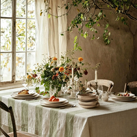 Nappe de table de mariage moderne 100% lin, écologique, pour événements, rayures vertes et blanches, personnalisable, usage domestique professionnel