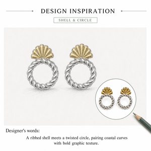 Boucles d'oreilles pendantes en corde bicolore, acier inoxydable plaqué or 14K sous vide, bijoux statement cercle torsadé - Product Image 4