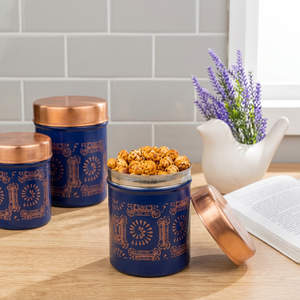 Boîte de conservation alimentaire en métal de style marocain, ronde avec couvercle, design cuivre bleu, 1-3L, boîte de rangement pour épices, garde au frais - Product Image 6