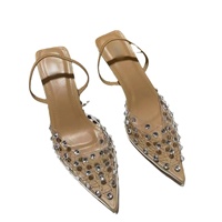 Sandales QuiteS Za Baotou 2026 Nouvelles Sandales d'été à talons hauts pointus avec strass, élégantes, pour femmes, en PVC transparent