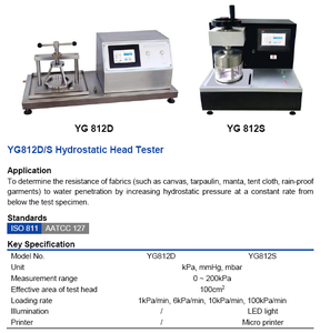 Testeur de pression hydrostatique YG812P AATCC 127 - <span class=keywords><strong>Machine</strong></span> de <span class=keywords><strong>test</strong></span> de pression hydrostatique textile automatique de précision FYI - Product Image 5